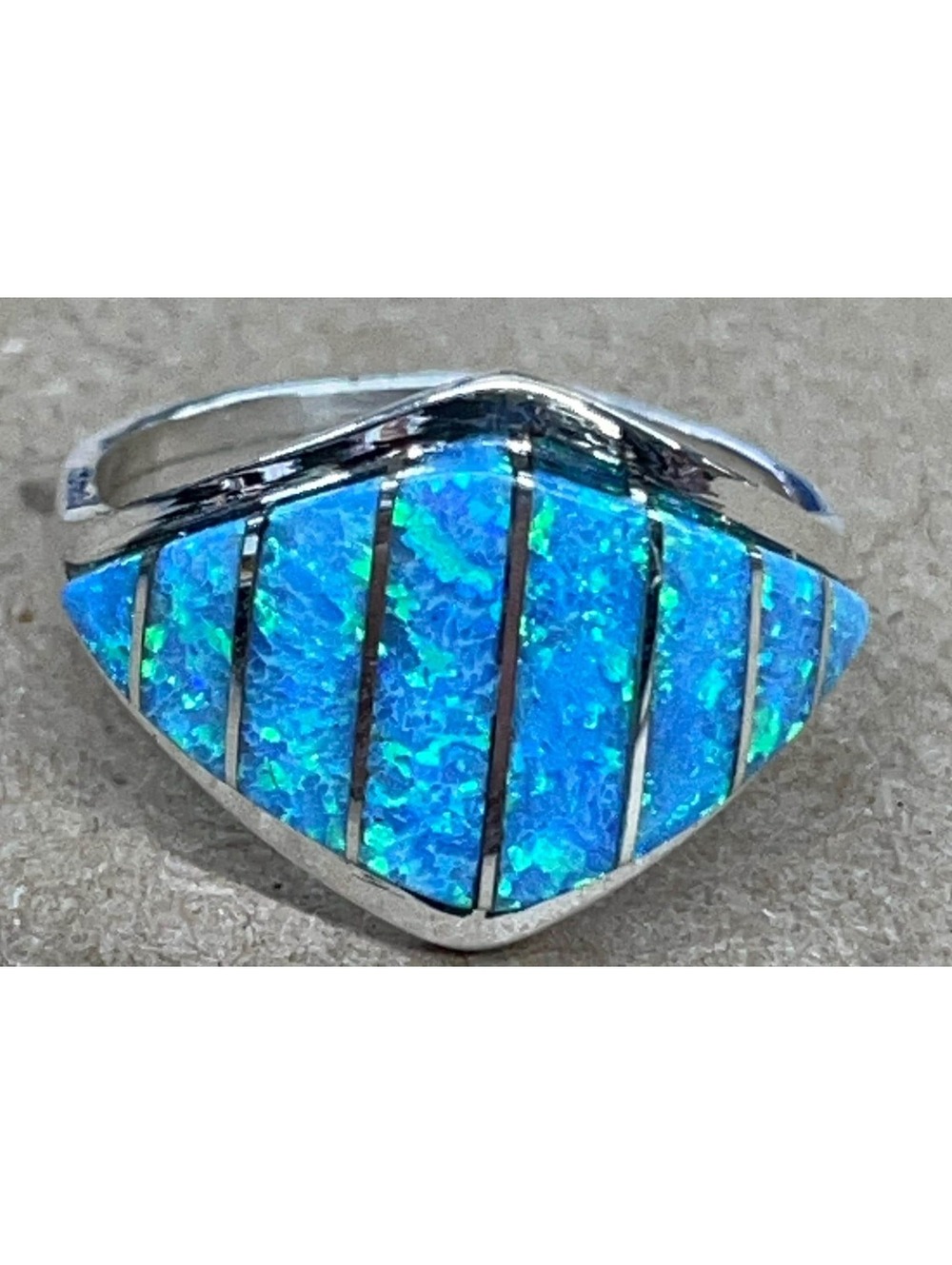 Native Zuni handmade opal sterling silver inlay ring size 7.25 -Marvin Luarkie